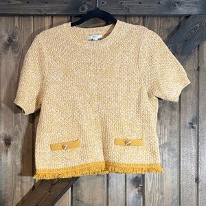 RW&CO. Yellow Tweed Fringe Short-Sleeve Top